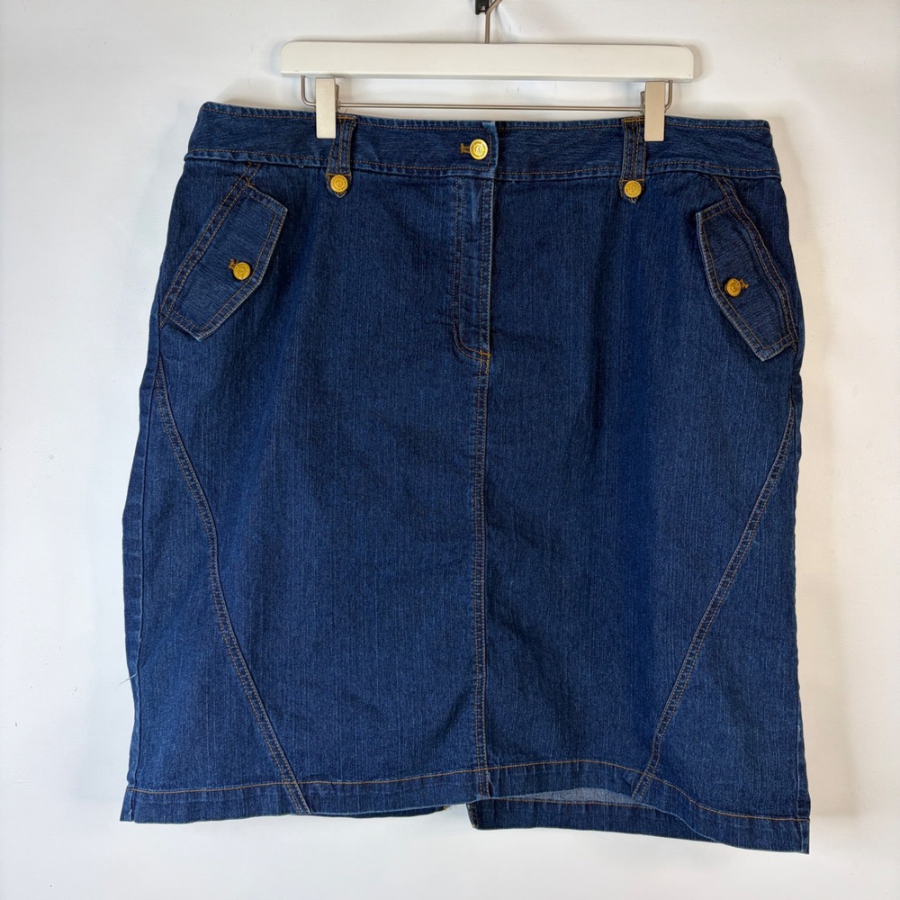 Jones New York Denim Skirt Women 18W Dark Wash Stretch Front Pocket Slit